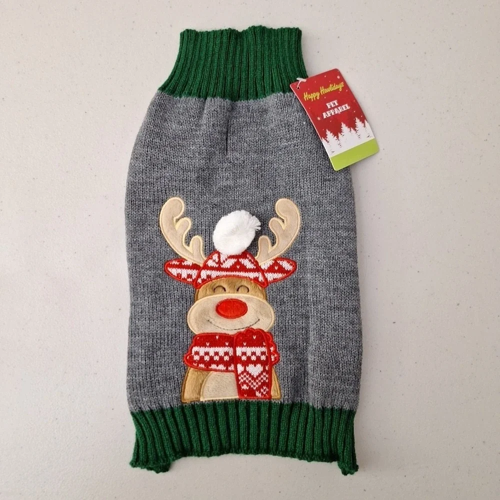 Warm Dog Knit Winter Sweater Christmas Rudolph Size S up to 12